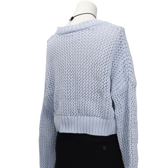 Aerie Light Blue Cropped Open Knit Sweater Soft Girl Cozycore M - Picture 4 of 6